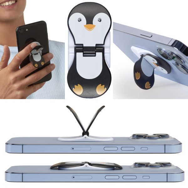 zipgrips (Pinguin) | 2 in 1 Handy-Griff & Aufsteller | Sicherer Griff | Halter für Smartphones | Per