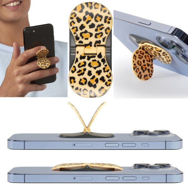 zipgrips (Leopard) | 2 in 1 Handy-Griff & Aufsteller | Sicherer Griff | Halter für Smartphones | Per
